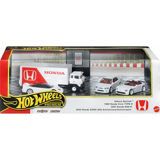 Hot Wheels premium toy car set packaging featuring Honda vehicles.