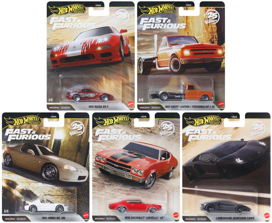 Hot Wheels 2026 Premium Fast & Furious 25th Anniversary Set of 5 Cars HNW46-956P